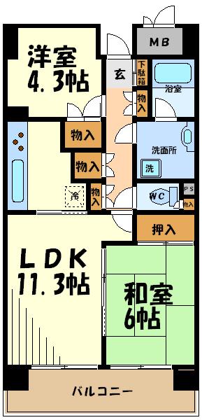 パーク・ノヴァ調布(1SLDK/5階)の間取り写真
