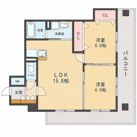 ホープ花屋敷(2LDK/7階)の間取り写真