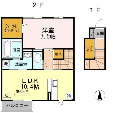 宮の杜A棟(1LDK/2階)の間取り写真