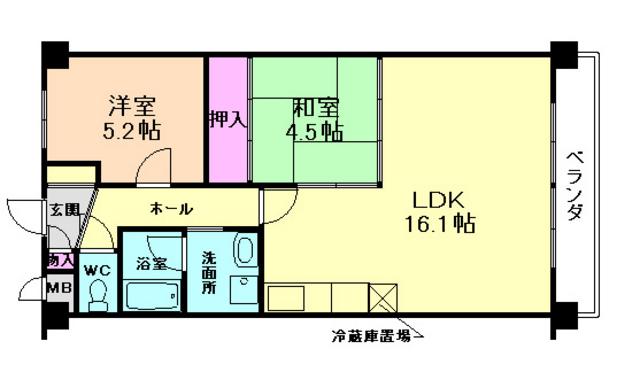 ビスタ萩原台 2号棟(2LDK/3階)の間取り写真