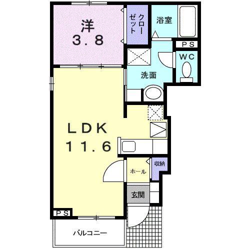 シリウス K(1LDK/1階)の間取り写真