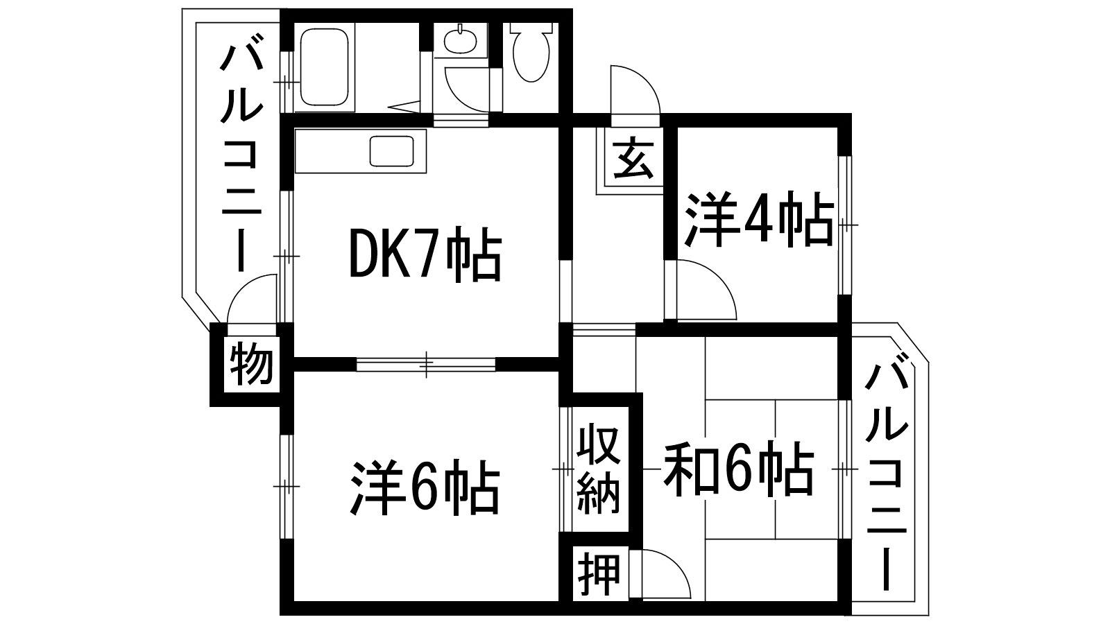宝塚安倉3号棟(3DK/3階)の間取り写真