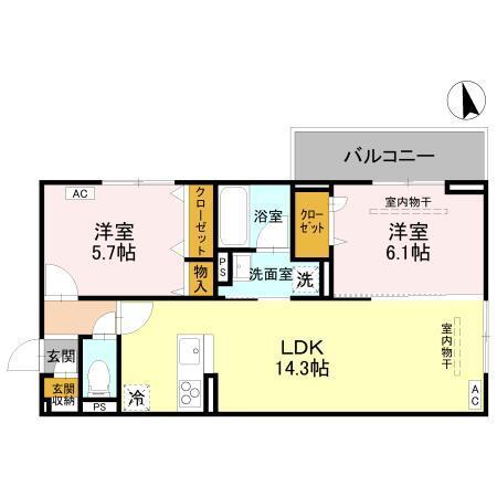 RAFFINE宿郷(2LDK/2階)の間取り写真