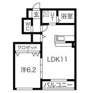 文水弐番館(1LDK/1階)の間取り写真