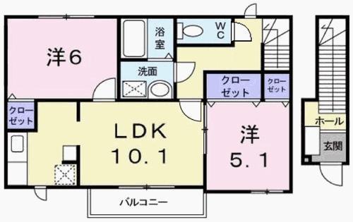 エーデルII(2LDK/2階)の間取り写真