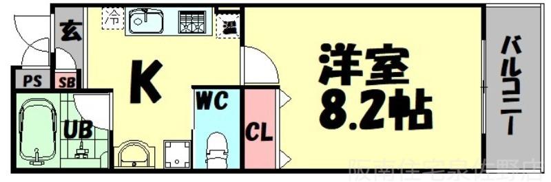 ブライト日根野(1K/3階)の間取り写真