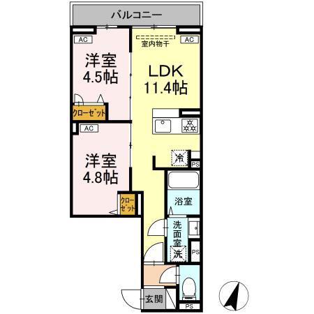 セレスティア鷺宮II(2LDK/2階)の間取り写真