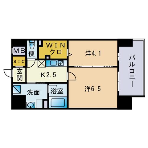 グランバーグ博多(2K/10階)の間取り写真