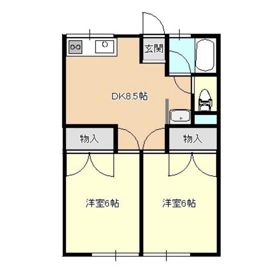 シティーハイム青山A棟(2DK/1階)の間取り写真