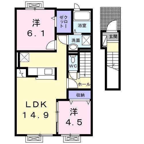 カリーナII(2LDK/2階)の間取り写真