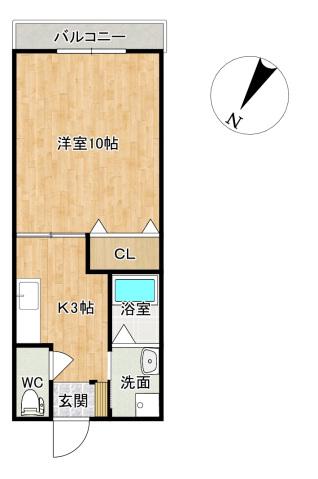 アトム8(1K/2階)の間取り写真