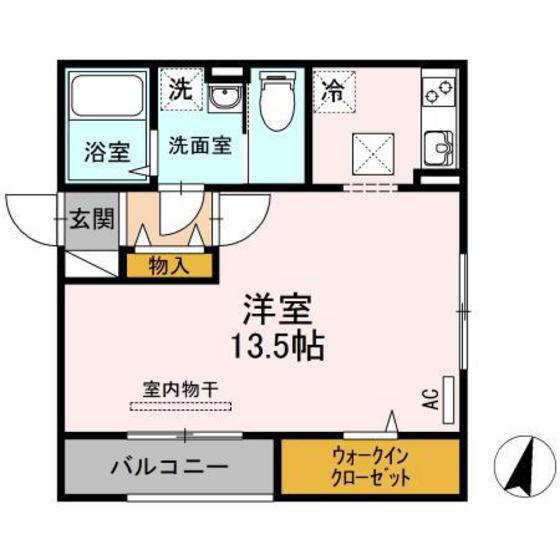 ブルートップ C棟(ワンルーム/1階)の間取り写真