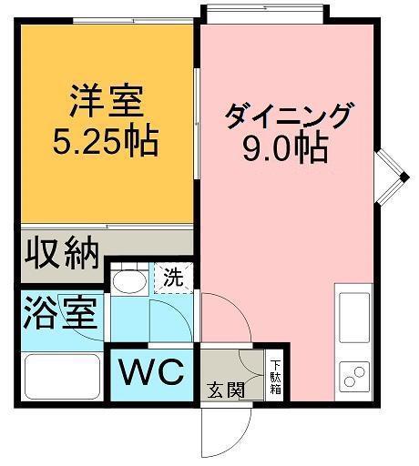 国際レジデンス(1DK/2階)の間取り写真