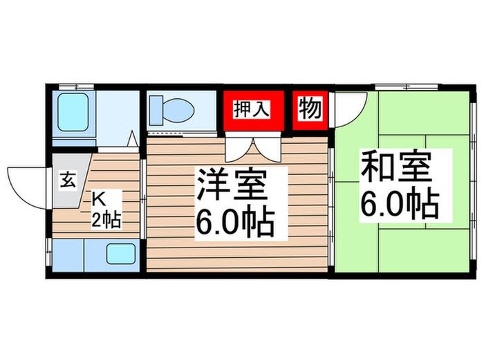 スカイハイツ(2K/2階)の間取り写真