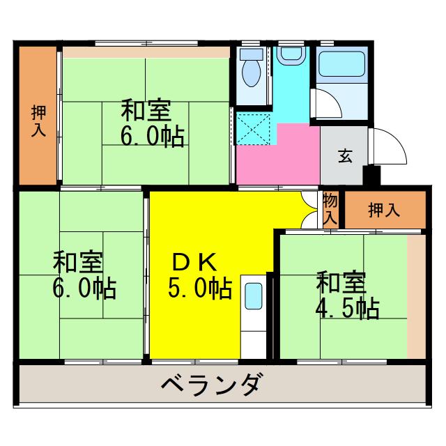 ビレッジハウス若葉II2号棟(3DK/5階)の間取り写真