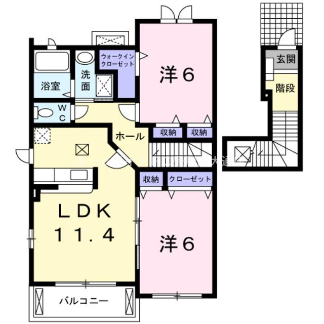 カルムA(2LDK/2階)の間取り写真