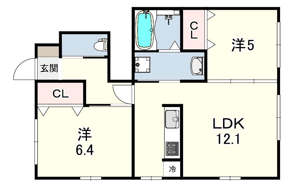 クオーレ2(2LDK/1階)の間取り写真
