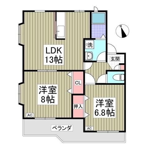 プリムヴェールB(2LDK/2階)の間取り写真