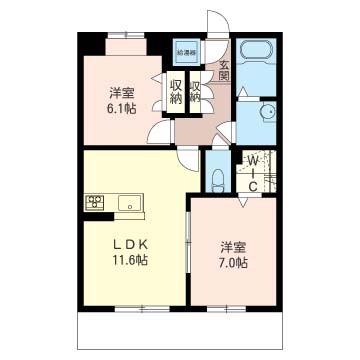 FLORA(2LDK/2階)の間取り写真