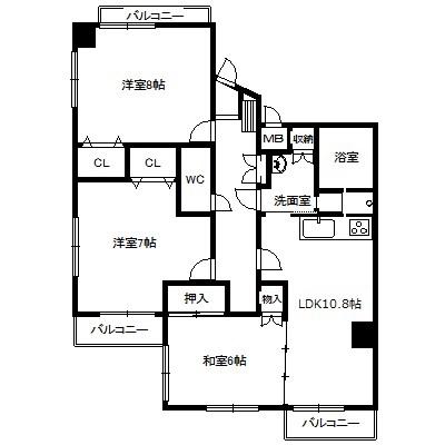 八乙女148ビル(3LDK/4階)の間取り写真