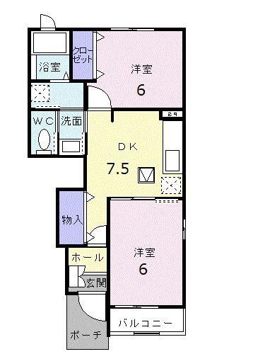 プリーマパラストB(2DK/1階)の間取り写真