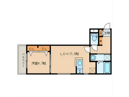 シャンテ・フルール(1LDK/3階)の間取り写真