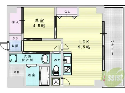 パークモダン新大阪(1LDK/9階)の間取り写真
