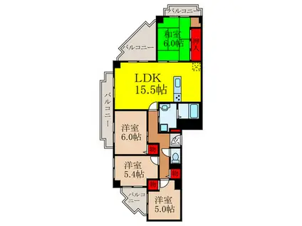 サンロイヤル池田(4LDK/5階)の間取り写真