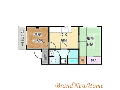 コーポ福知苑II(2DK/4階)の間取り写真