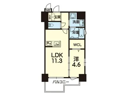 エンクレスト新屋敷(1LDK/6階)の間取り写真