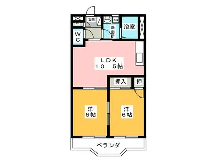 シャトー飯田1号(2LDK/3階)の間取り写真