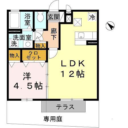 セントラルグレイスB棟(1LDK/1階)の間取り写真