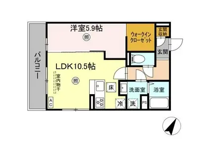 PREMILIFE下郡東(1LDK/1階)の間取り写真