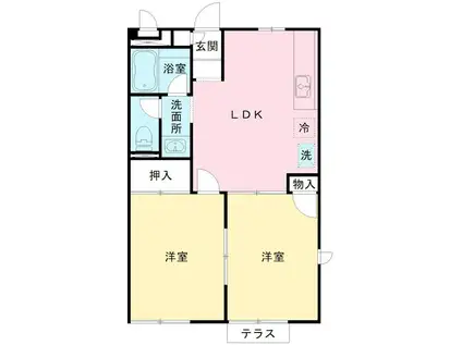 フィルコートII(2DK/1階)の間取り写真