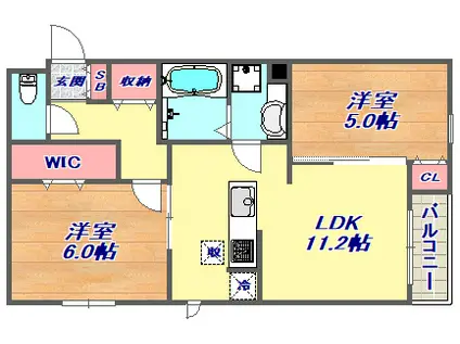 セジュール魚崎(2LDK/1階)の間取り写真
