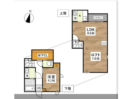 熊本市中央区国府4丁目(1LDK/2階)の間取り写真