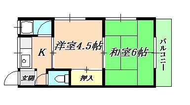 カーサ山手(2K/2階)の間取り写真