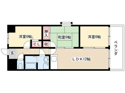 リバーパーク植田東(3K/2階)の間取り写真