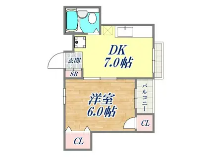 グリーンヒル新長田(1DK/4階)の間取り写真