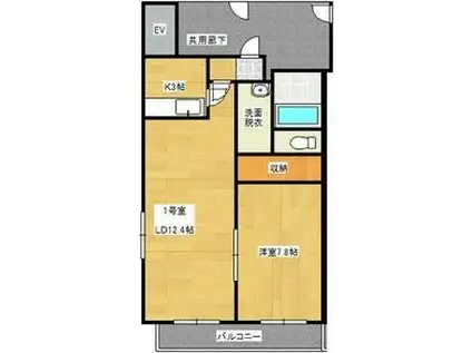 フェバリット弐番館(1LDK/4階)の間取り写真