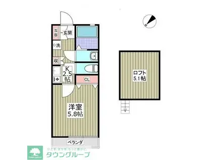 アーバングレース参番館(1K/2階)の間取り写真