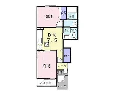 ブルーロビン I(2DK/1階)の間取り写真