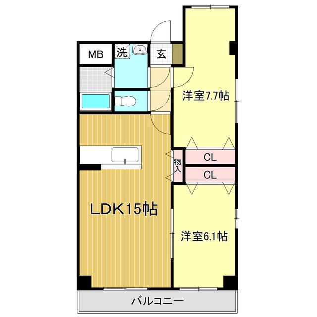 クレール中水道(2LDK/2階)の間取り写真