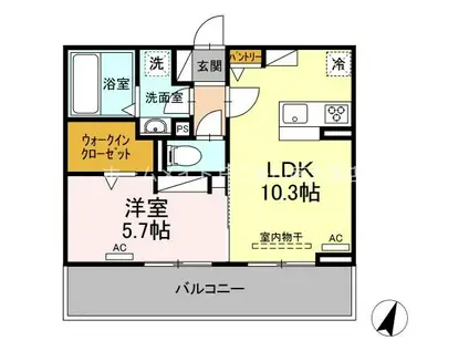 ミエル ノール(1LDK/2階)の間取り写真