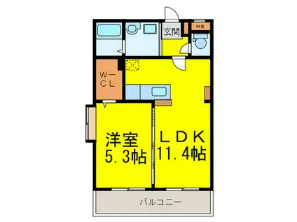 フィオーレ大橋(1LDK/4階)の間取り写真