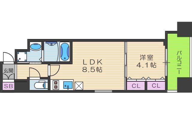 福島プライマリーワン(1LDK/7階)の間取り写真