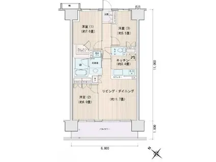 エスティメゾン豊洲レジデンス(3LDK/2階)の間取り写真