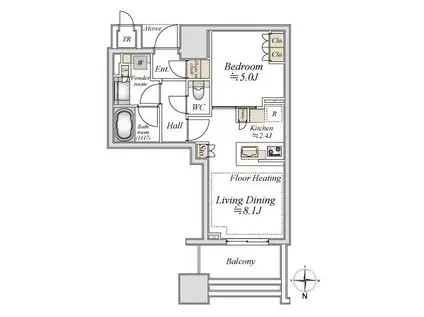 白金ザ・スカイ東棟(1LDK/13階)の間取り写真