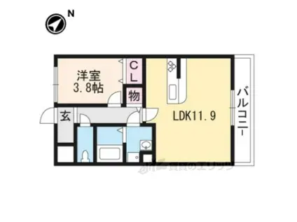 レイクキャピタル栗東(1LDK/2階)の間取り写真