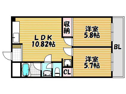 グランクレスト(2LDK/3階)の間取り写真